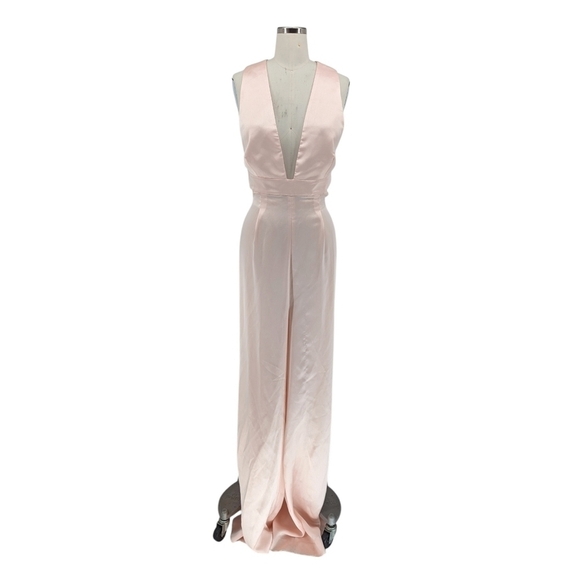 Jill Stuart Wide Leg Satin Jumpsuit Blush 14 plunging neck evening wedding - Picture 1 of 11